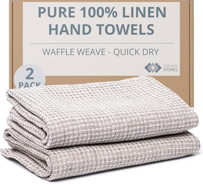 European Flax Linen Kitchen Towels Set of 2 - 16x28-inch - Waffle Weave - color: White Natural, size: Hand Towels