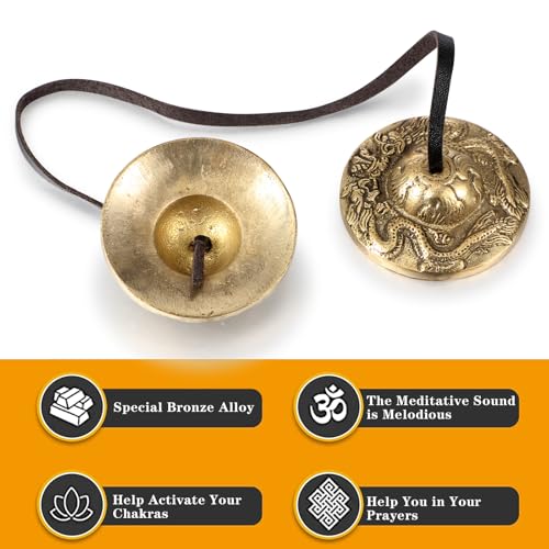 Boao Tingsha Meditation Bell with Bag,2 Dragons with Bell Embossed - color: 2 Dragons with Bell Embossed