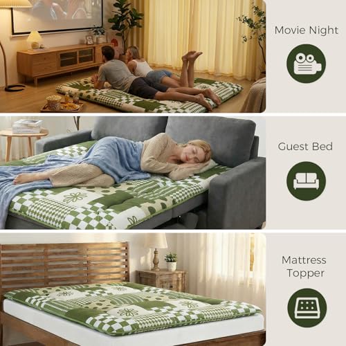 XICIKIN 2.5" Japanese Floor Mattress, Japanese Futon Mattress - color: Green Checkerboard, size: Twin（80" x 39"）