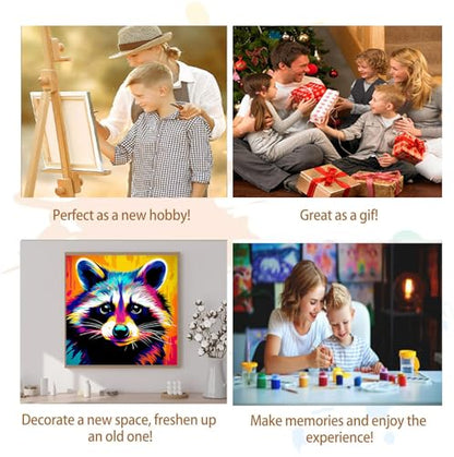 Artunion Framed Paint by Numbers Kit for Adults Beginners & Kids Ages 8-12,Colorful Raccoon Paint by Number with Frame,Animal Easy Paint by Numbers Kit on Canvas 10 * 10 Inch Without Easel - color: ZXT-387-F