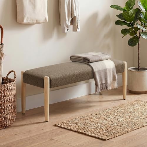 Usaint 42" End of Bed Bench with Wood Legs, Dark Brown with Oak Leg | Modern Upholstered Bedroom Bench with Rubberwood Legs, Entryway Bench with Cushion, Dining Bench for Living Room, Bedroom - color: Dark Brown With Oak Leg