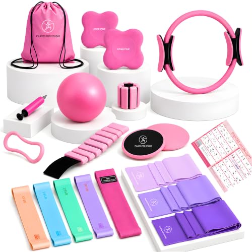 Pilates Kit for Home Workouts, 20-in-1 Pilates Equipment Set with 14.5" Pilates Ring, Pilates Ball, Resistance Bands, Ankle Weights, Exercise Sliders, Yoga Ring & Knee Pads for Joint Protection