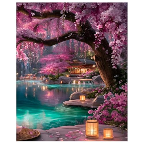 Tree Paint by Numbers Kit for Adults, Adult Paint by Number Kits 16x20 Inch | Paint by Numbers Kit for Adults, Acrylic Painting by Numbers, DIY Arts and Crafts for Gifts or Home Decor - color: Pink Tree