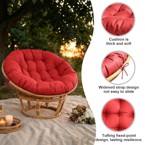 47" Round Tufted Floor Cushion, Thick Meditation Papasan with Ties - color: Red