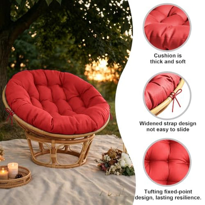 47" Round Tufted Floor Cushion, Thick Meditation Papasan with Ties - color: Red