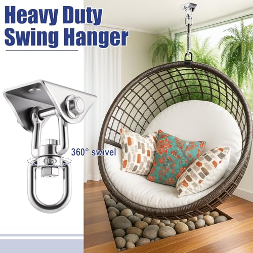 Tandefio 6 Sets of Robust Swing Hangers for Wooden Concrete Set with Hook Screw Bolt Washer 360 Swivel Stainless Steel Swingset Accessory for Porch Patio Yoga Indoor Outdoor, 2000 LB Capacity, Silver