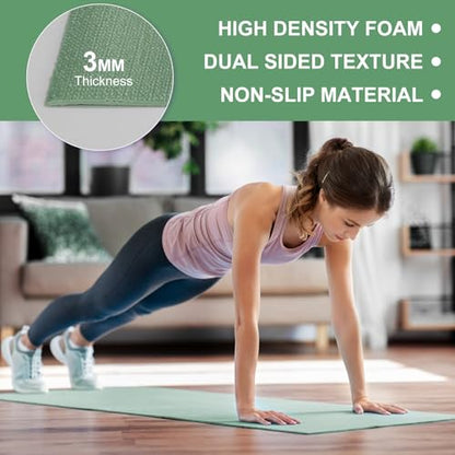 Funtery 3 mm Thin Yoga Mats Bulk, 68 x 24 Inches Lightweight PVC Exercise Mats Non Slip Workout Fitness Pads for Yoga Pilates Stretching Classes Gym Home Studio - color: Matcha Green
