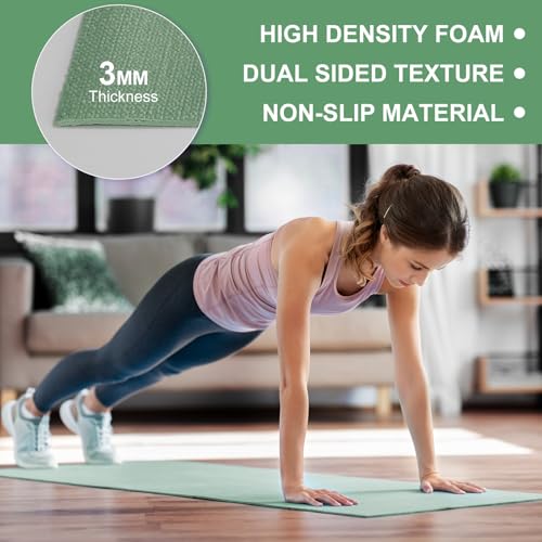 Funtery 3 mm Thin Yoga Mats Bulk, 68 x 24 in - color: Matcha Green