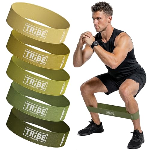 Fabric Resistance Bands for Working Out, 5-Band Set for Legs and Glutes | Booty bands for women and men, 5 resistance levels, for glute activation, hip training, squats, lunges and physical therapy - color: Green