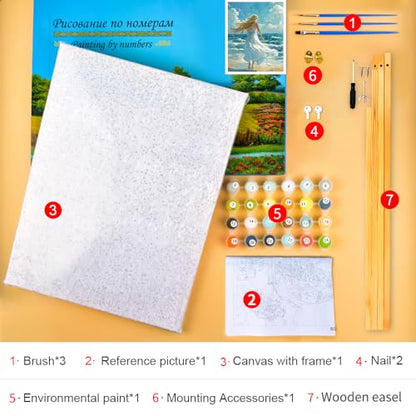 TUMOVO Paint by Numbers for Adults Beginner Girl Seagull Paint by Number Beach Girl Color by Number for Adult Paint by Number Kits DIY Painting Paint-by-Number Kits with Framed, 16 x20 Inch - color: Girl-Framed