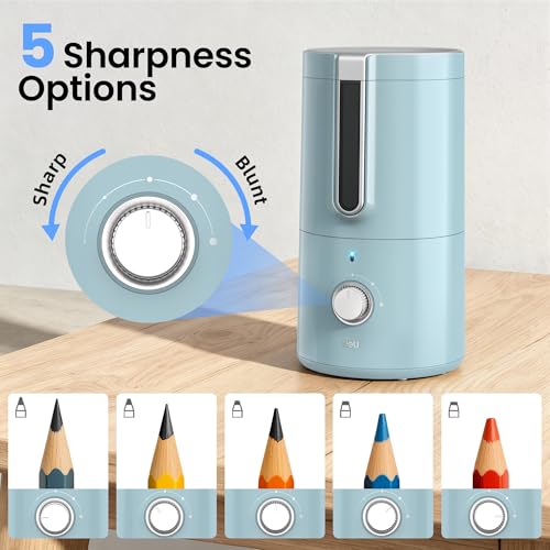 deli Electric Pencil Sharpener, Fully Automatic Pencil Sharpener | for 6.9-8mm Pencils, 5 Sharpness Modes, Rechargeable Hands-Free Sharpener for Classroom Home Office,Blue - color: Blue