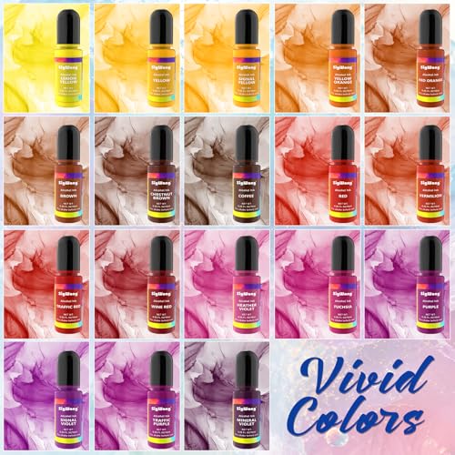 Alcohol Ink Set - 36 Bottles Vibrant Colors High Concentrated Alcohol-Based Ink, Concentrated Epoxy Resin Paint Colour Dye Great for Resin Petri Dish, Coaster, Painting, Tumbler Cup Making(10ml Each)
