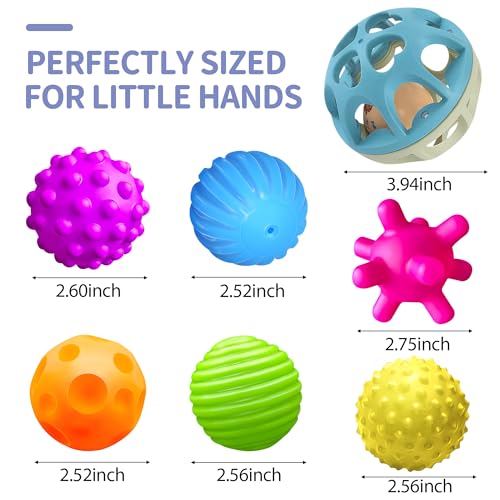 Sensory Toys for Babies, Montessori Textured Baby Balls and Wheat Straw Rattle, Baby Toys for 6-12 Months, Ideal Newborn Gifts for Boys and Girls, Toddler Toys for 1-3 - style: Textured Balls & Blue Rattle Set
