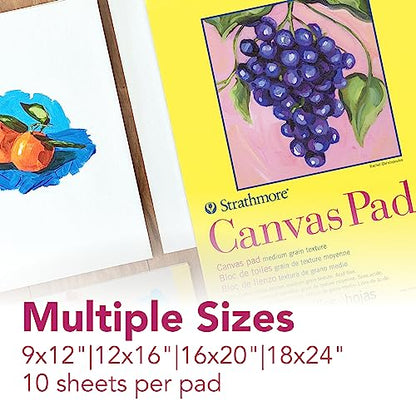 Strathmore 300 Series, Canvas Pad, 9x12 inch, 10 Sheets – Triple Primed, 100% Cotton Canvas, Plein Air Artists, Acrylic Paint and Oil Paint - size: 9x12
