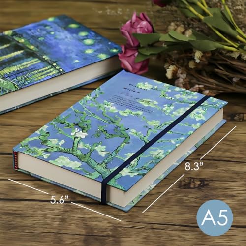 Art Journal, Sketch book, Blank Notebook, 130gsm, Thick Paper Sketchbook, A5, Hardcover Drawing Notebook, Blank Page Journal, Lay Flat, Unlined, Van Gogh Almond Blossom, Cute Sketchbook - color: A5-Almond