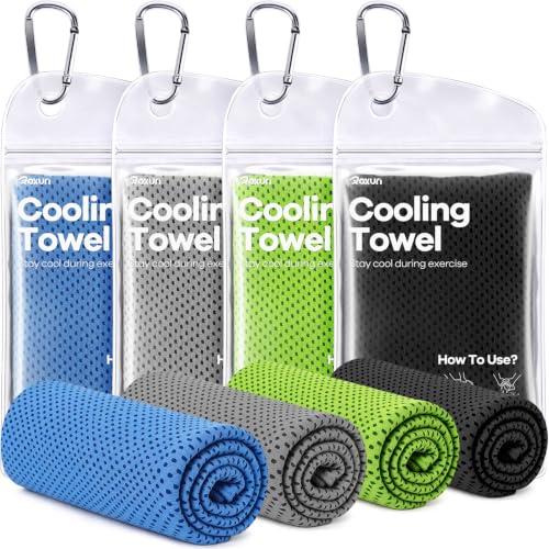ROXUN Cooling Towels, 4 Pack (40''x12'') Chilly Ice Rags for Neck and Face - color: Gray+blue+green+black
