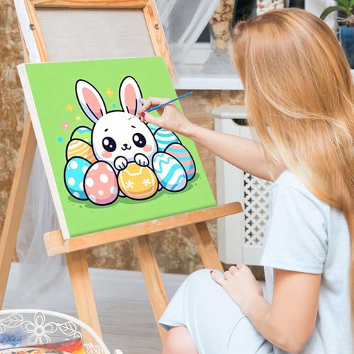 Bowetile 4 Pack Framed Paint by Numbers Easter for Kids,Bunny Paint by Numbers for Kids Ages 8-12 on Canvas, Easy Acrylic Rabbit Number Painting Easter Gifts for Home Wall Decor, 8x8in - color: cartoon-easter