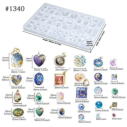 FUNSHOWCASE Cabochon Gem Silicone Mold 2 Trays for Resin Casting Jewelry Making - color: 176 Cavities 38 Designs