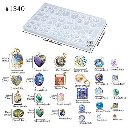 FUNSHOWCASE Cabochon Gem Silicone Mold 2 Trays for Resin Casting Jewelry Making - color: 176 Cavities 38 Designs