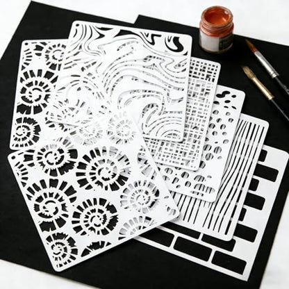 16PCS Reusable Geometric Stencils for Crafts Painting,6x6 Inch Mixed Texture Art Stencils for Wood Wall Furniture Fabric Floor,DIY Spray Paint Templates for Card Making Cake Decor Scrapbooking - style: 16PCS 6x6"