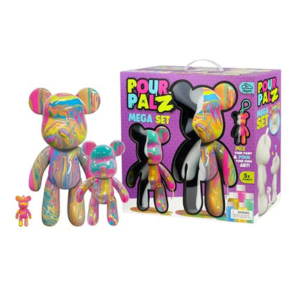 Pour Palz DIY Paint Pouring Kit, Create Custom Art with XL & Standard & Keychain Figure, 5 Acrylic Pour Paints -Fun Creative Hobby for Kids & Adults, Unique Collectible Craft Set, Mega Pack, Ages 5+ - color: Mega Pack