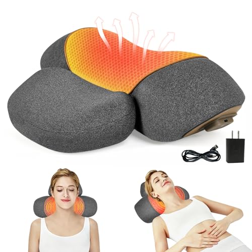 3-in-1 Neck Massager Pillow with Heat, Massage and Traction Stretching, Cervical Neck Shoulder Massager for Pain Relief, Deep Tissue, Ergonomic Design Pillow for Women/Men Home Office Use(Gray)