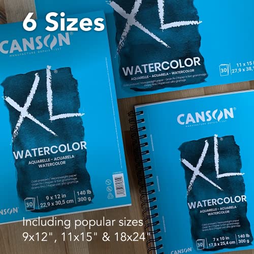 Canson XL Series Watercolor Pad, Heavyweight White Paper, Foldover Binding, 30 Sheets, 9x12 inch | Cold Press Textured Paper for Paint, Pencil, Ink, Charcoal, Pastel, and Acrylic, 140 lb. (300 gsm)