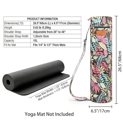 Yoga Mat Bag for Women & Men, Full-Zip Canvas Pilates Bag with Pockets - color: Colorful leaves