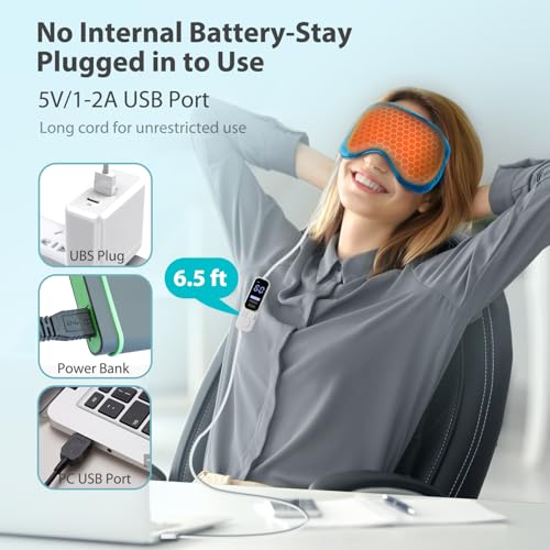 Ezona Heated Eye Mask, Warm Eye Compress Mask for Dry Eyes, Blue | USB Electric Eye Heating Pad, Temperature & Timer Control, Blepharitis, Sinus, Migraine, Stye, MGD Puffiness - color: Blue