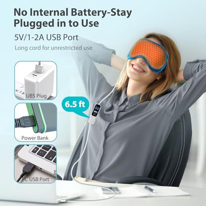 Ezona Heated Eye Mask, Warm Eye Compress Mask for Dry Eyes, Blue | USB Electric Eye Heating Pad, Temperature & Timer Control, Blepharitis, Sinus, Migraine, Stye, MGD Puffiness - color: Blue