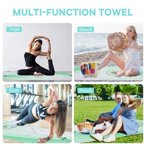 Yoga Towels, Non Slip Hot Yoga Mat Towel with Grip Dots,Super-Absorbent Soft Microfiber Yoga Blanket for Pilates, Fitness and Workout 72inch x 24inch - color: Light Green Line