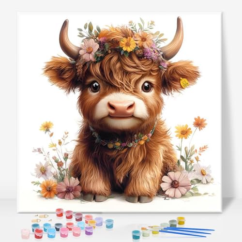 GEEHEIY Framed Paint by Numbers Kit for Adults, Highland Cow, 10 x 10 Inch | DIY Adult Paint by Number Kit for Beginners, Farmhouse Wall Decor, Stress Relief Craft Gift, Creative Hobby - color: TRTDOP1PF04