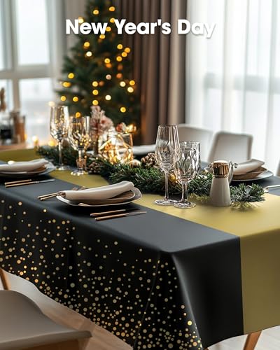 Pureegg Plastic Table Cloth Disposable 8 Pack 54 x 108 Inch, Black Gold | Graduation Party, Class of 2026, Table Runner Style, Leakproof & Sturdy, Table Cover - color: Black Gold, size: 54" X 108" Rectangle