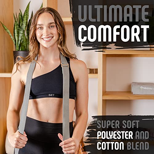 Gradient Fitness Yoga Strap, Friction-Less Easy-Feed Buckle, Super Soft Cotton/Polyester Blend Webbing, Free eGuide. (8 Feet) - color: Grey