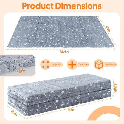 MeMoreCool Kids Floor Mattress, 48x72 Inch Foldable Play Mat, Grey Dinosaur | Grey dinosaur 4x6 ft foam tatami futon mat - color: Grey Dinosaur