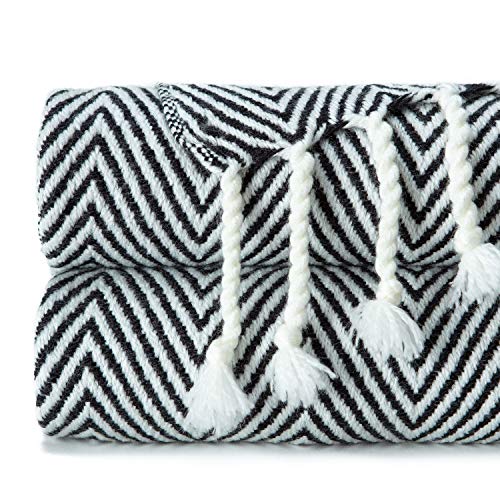 Chanasya Premium Chevron Super Soft Acrylic Throw Blanket with Tassels Cozy Lightweight Fluffy Woven Blanket for Bed Sofa Chair Couch Living Bed Room Black and White Blanket (50x65 Inches) Black - color: Black