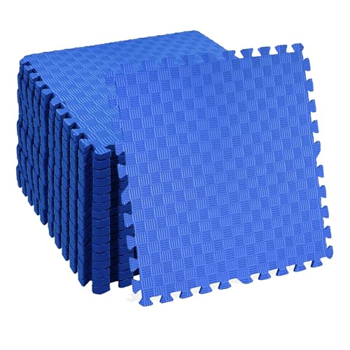 HulkFit Puzzle Exercise Mat, 1 Inch EVA Interlocking Foam Floor Tiles Workout Mat for Home Gym Equipment, MMA, Gymnastics, Shock-Absorbing Workout Mat for Garage Flooring and Apartments, 18 Tiles - color: Blue