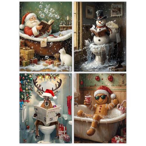 TCDZMYGS 4 Pack Christmas Paint by Numbers Kit for Adults Beginner,Bathroom Paint by Number Kits Without Frame,DIY Acrylic Oil Painting by Numbers for Home Wall Decor 11.8 x 15.7 inch - color: paint by number-8