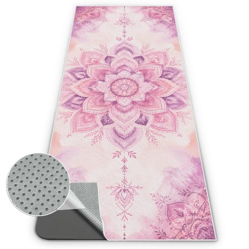 Yoga Towel,Ultra-Absorbent Yoga Mat Towel for Hot Yoga Towel Non Slip,Featuring Ultra-Stylish Prints,Ideal for Workouts,Hot Yoga, Bikram,Pilates Equipment,72 x 27 in, Pink Flowers - color: Lavender Pink