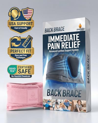 Sparthos Back Brace for Women & Men, Sciatica, Lower Back Pain - Pink-L - color: Flamingo Pink