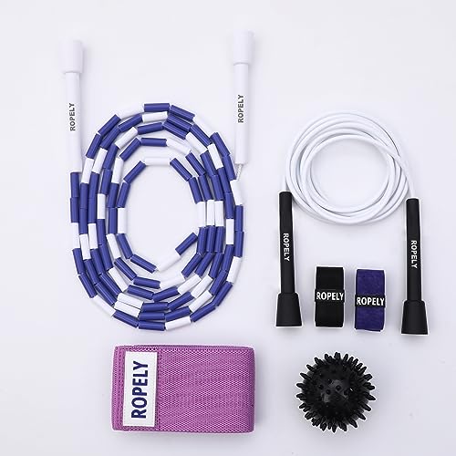Jump Rope Kit for Beginners – 2-in-1 Segmented & Speed Rope with Resistance Band, Massage Ball & Grip Tape – Adjustable Skipping Rope Set for Women, Men & Kids - color: Purple/White