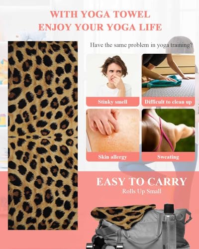 Leopard Print Yoga Towel for Hot Yoga Non Slip, Brown Yellow Retro Animal Fur Pattern Absorbent Yoga Sweat Mat Towels Microfiber Hot Bikram Pilates Fitness Towel 26"x70" - size: 26x70in