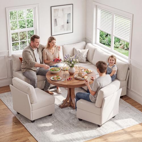 Breakfast Nook Bench with Storage, 5 Seats Modular Corner Banquette Seating - size: 5 Seats