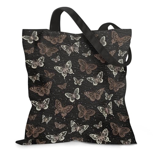 Aesthetic Canvas Tote Bag for Women - with Magnetic Snap Closure & Zipper Inner Pocket Reusable Bag for Shopping - color: Butterfly1