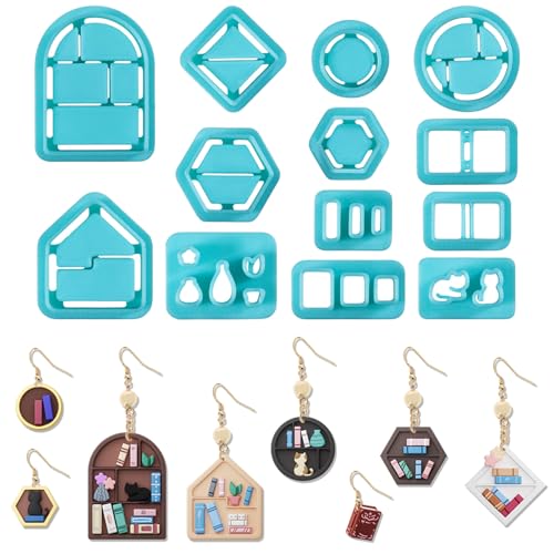 ORIGACH 13 Pcs Mini Bookshelf Polymer Clay Cutters Set | Book Vase Frame Design Clay Cutters for Polymer Clay Jewelry Earrings with a Clear Storage Box - style: Bookshelf