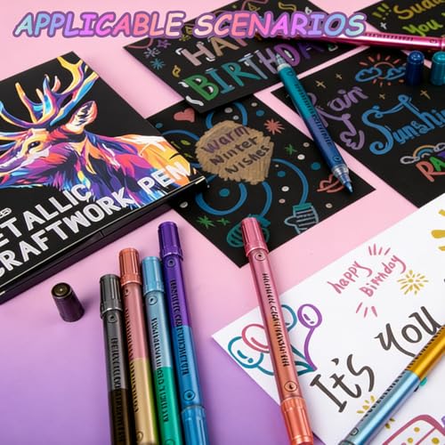 24 Colors Metallic Marker Pens, 12 Pack Dual Tone Acrylic Paint Pens Markers for Rock Painting Double Brush Tips Acrylic Markers for Black Paper, Eggs, Wood, Glass - color: 24 Colors 12 Packs