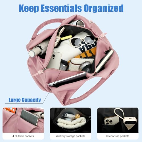 Forestfish Gym Bag For Women With Shoes Compartment & Wet Dry | Compact & Lightweight, Water Resistant, Use as Yoga bag, Pilates bag, Duffel bag - color: Pink