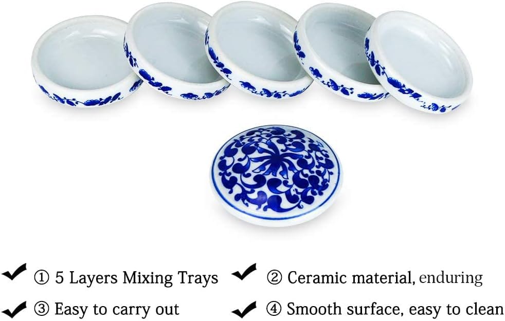 5-Tier Round Porcelain Watercolor Mixing Palette Tray Set | Stackable Design, Smooth Porcelain Surface, Easy Clean, Sauce Dishes