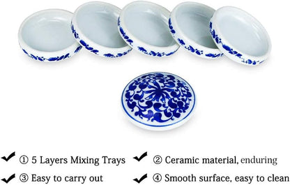 5-Tier Round Porcelain Watercolor Mixing Palette Tray Set | Stackable Design, Smooth Porcelain Surface, Easy Clean, Sauce Dishes