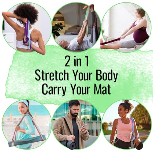 TECEUM 2 IN 1 Yoga & Mat Strap for Stretching – Cotton – 6/8/10 ft | Adjustable Non-Slip Belt in 30+ Colors for Yoga, Pilates, Physical Therapy, Fitness, Home Workouts and Carrying Mats - color: Lavender Green, size: 6 ft